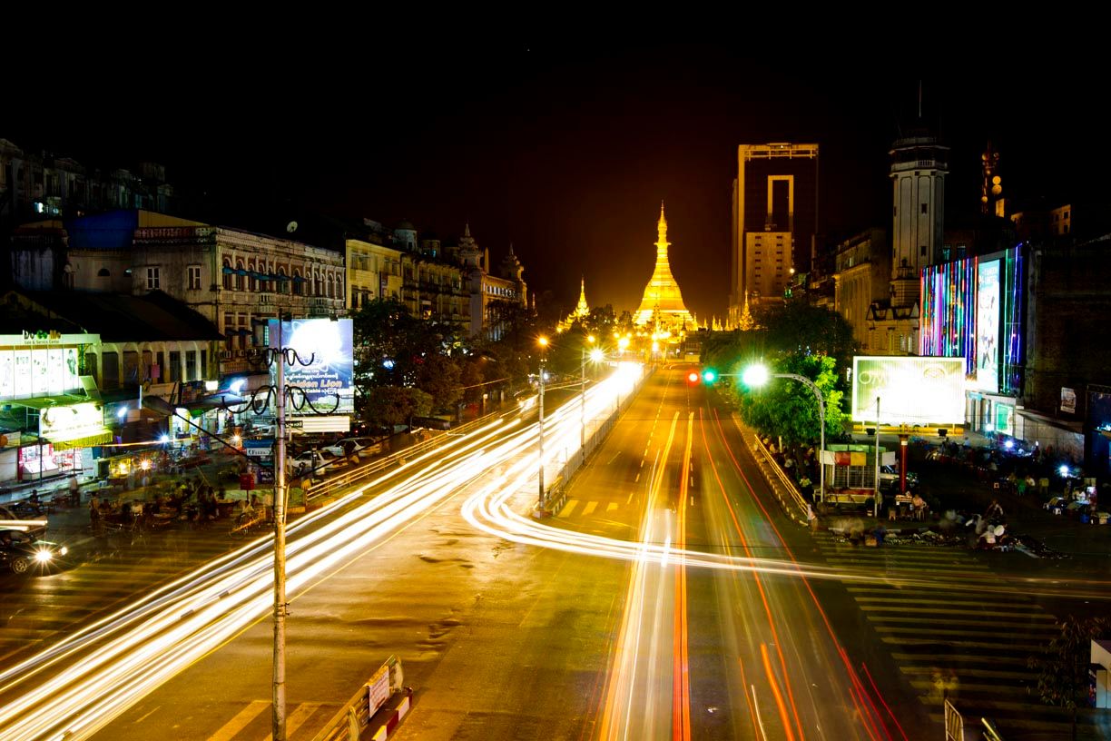 Yangon, Myanmar at night